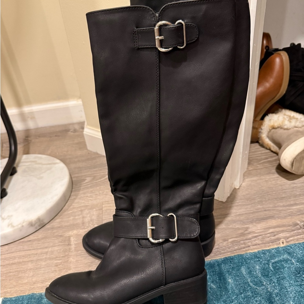 Madden Girl Black Heeled Boots with Buckles